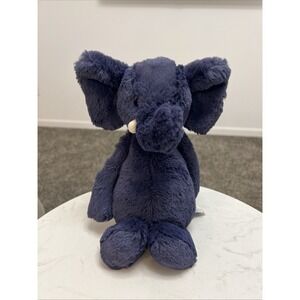 JELLYCAT Bashful Elephant Navy Blue White Tusks Plush Toy‎ Retired 12"